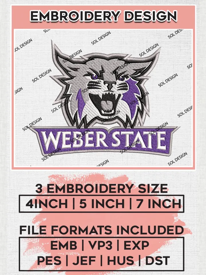 Weber State Wildcats Logo Machine Embroidery Design, NCAA Weber State Wildcats Embroidery Design Design files, NCAA Embroidery Designs, NCAA Machine Embroidery Designs, Digital Download