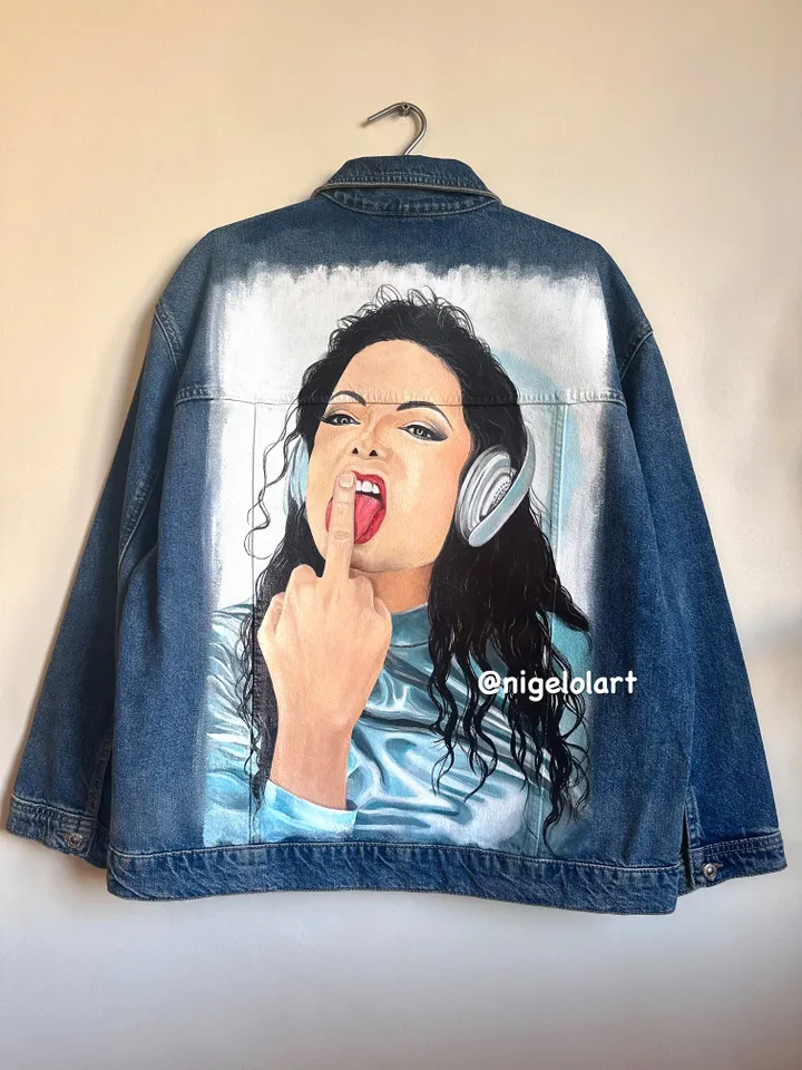 Painted denim jacket Michael Jackson Custom gifts Blue denim jacket King of pop mj