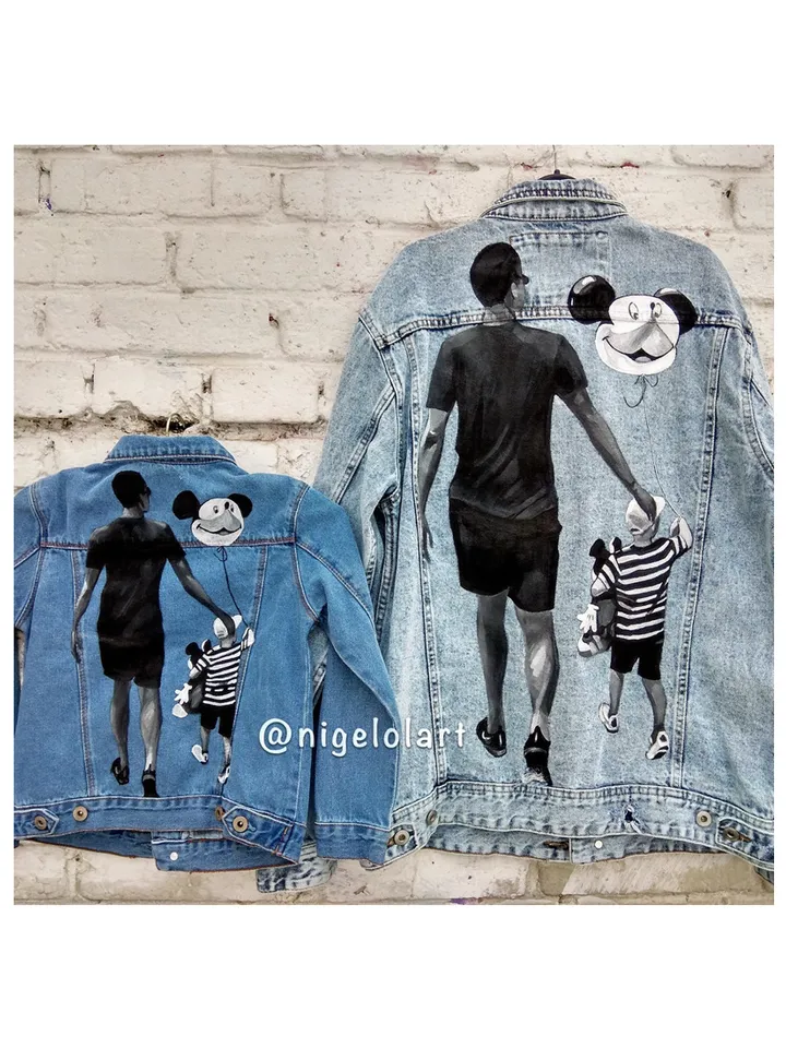 Individual painted Denim Jacket Mom Dad Denim Jean Jacket Family Matching Jackets Pregnancy Announcement Mama Dada Daddy Mommy Jackets Baby Gift