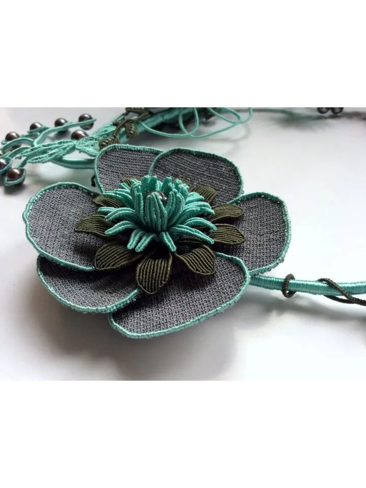 Night Dreams Floral and Dragonfly Asymmetrical Macrame Necklace
