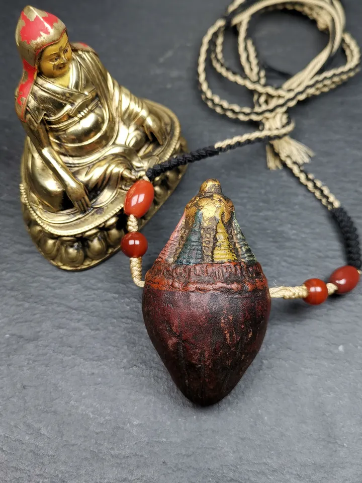 Gandhanra Old Tibetan Niang La Tsa Tsa Statue,Stupa Amulet,Pagoda Pendant,with Cross Vajra Stamp,Large Size 65mm,30+ Years Old