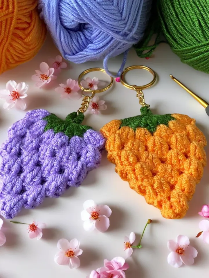 Crochet Berry Keychain PDF Pattern, Amigurumi Strawberry Keyring DIY Tutorial, Handmade Fruit Bag Charm Crochet Pattern Digital File