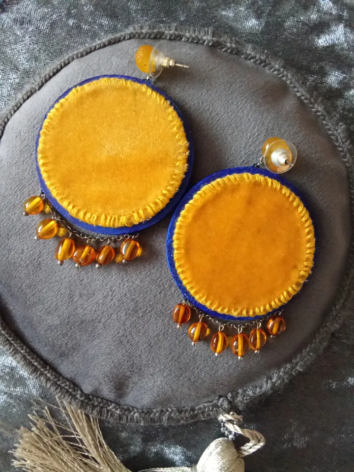 Earrings "Golden orchids in blue"