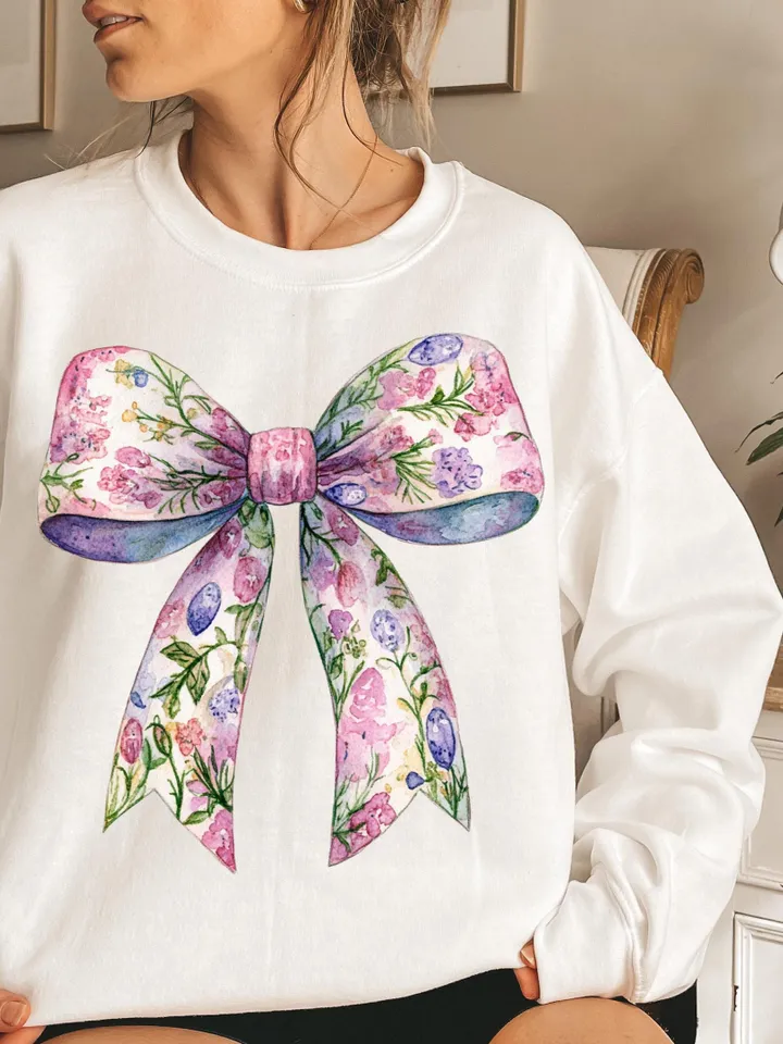 Spring Easter Coquette Bow Fluffy Bunny PNG, Retro Easter Png, Easter Bunny Png, Floral Spring Png, Pink Easter Shirt, Bunny Bow Png, Easter
