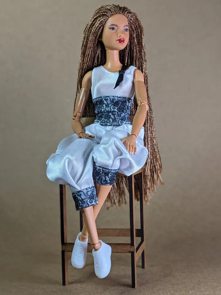 Handmade white & black floral print sports set for 1/6 scale fashion female dolls