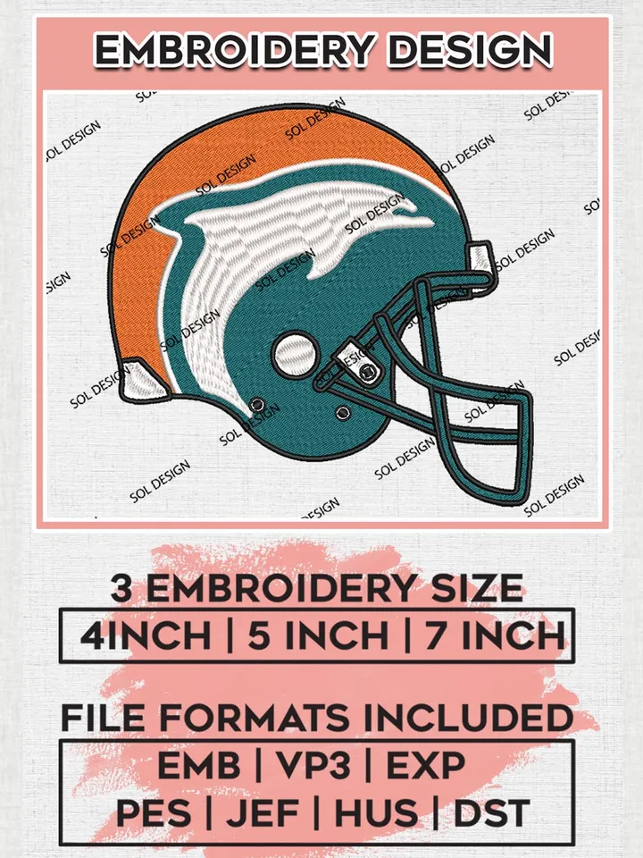 Miami Dolphins Helmet Logo Embroidery Designs, NFL Dolphins, NFL Logo Embroidery Files, NFL Miami Dolphins Machine Embroidery Design, Digital Download