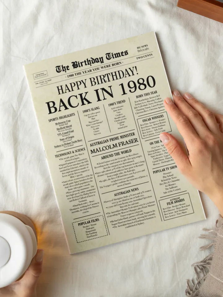 1980 AUSTRALIA, 45th birthday newspaper print Australian, 1980 birthday poster INSTANT DOWNLOAD, 45 years ago back in 1980 print for Aussie