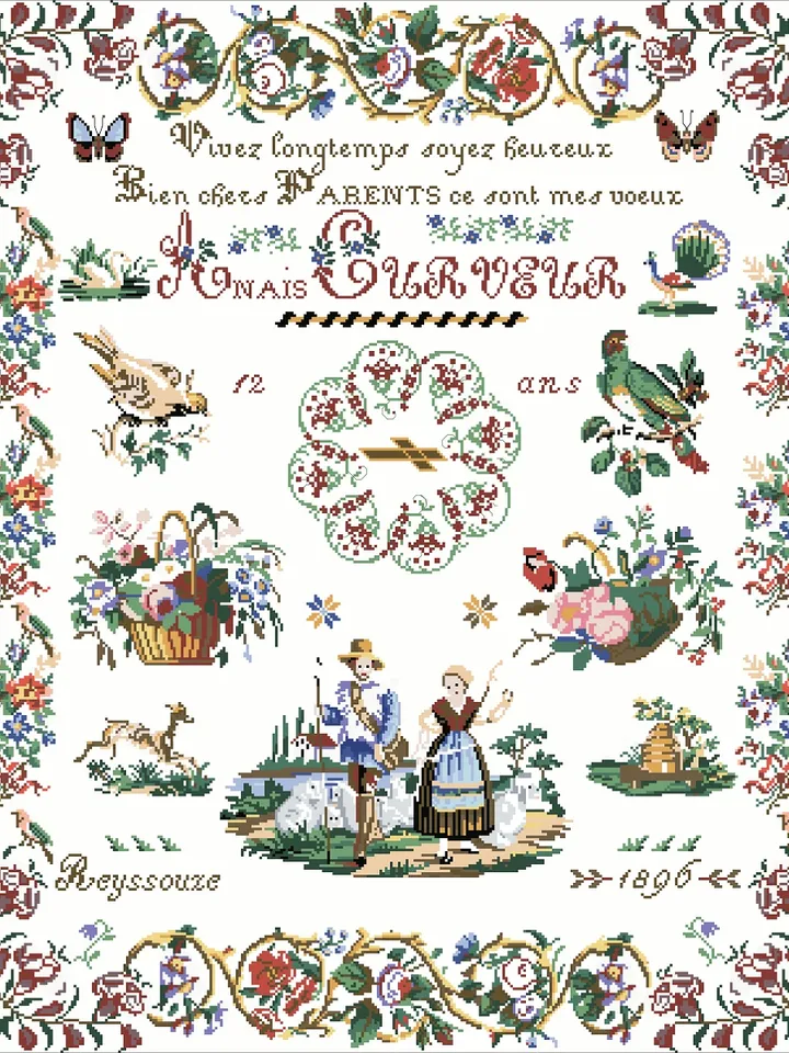 Antique Cross Stitch Pattern Sampler Digital Download PDF