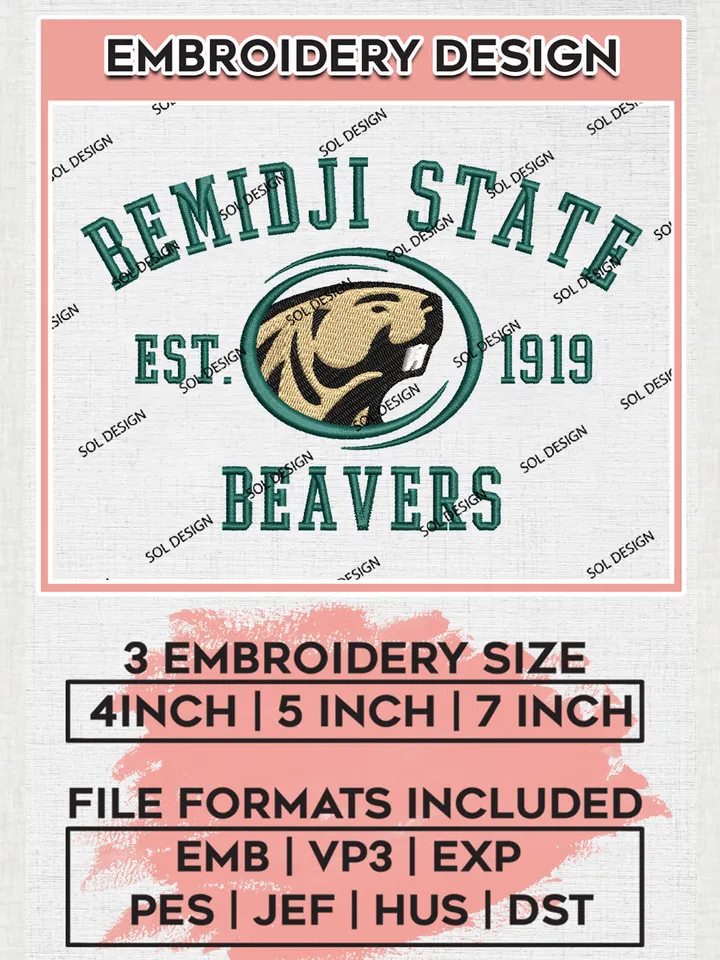 NCAA Bemidji State Beavers Team Est 1918 Logo Embroidery Design Files, NCAA Bemidji State Beavers Machine Embroidery, NCAA Teams, 3 sizes, NCAA Machine embroidery designs, Digital Download