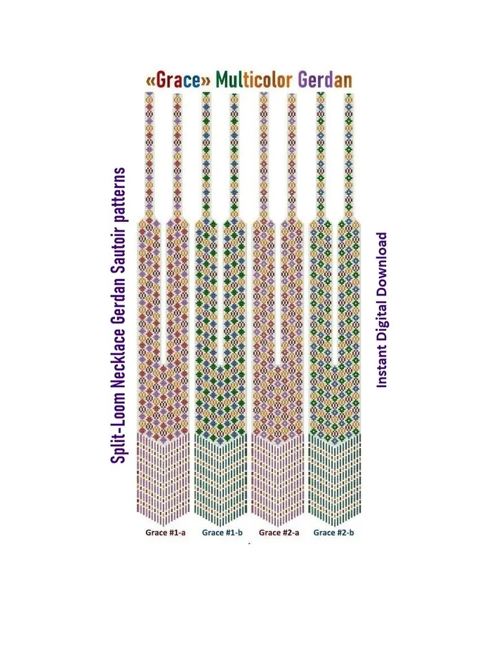 Sautoir-Gerdan-Split-Loom Beaded Necklace, Beading Loom Stitch, Square Stitch, 6 loom patterns, Instant Download, PDF