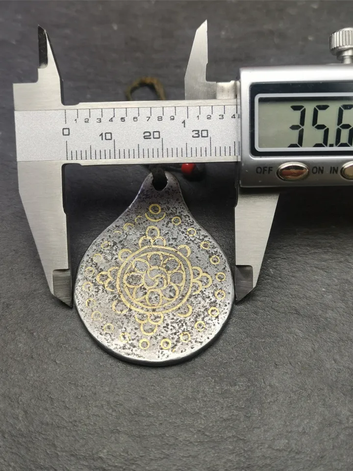 Gandhanra Handmade Tibetan Buddhism Amulet, Dharmachakra Symbol,Prayer Wheel of Dharma, Made of Cold Iron,1.85" × 1.42"