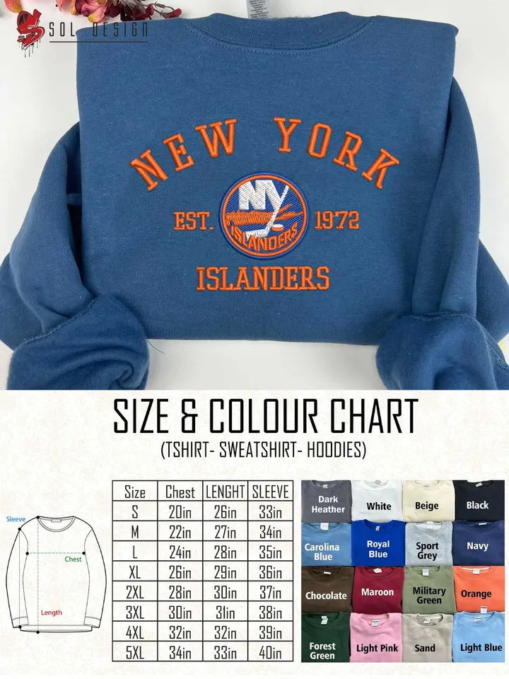 New York Islanders Est 1972 Embroidered Sweatshirt, NHL Team Embroidered Sweater, NHL New York Islanders Shirt, Hockey Team Embroidered Hoodie, Unisex Crewneck, NHL Hockey Team Fan Gift Tee
