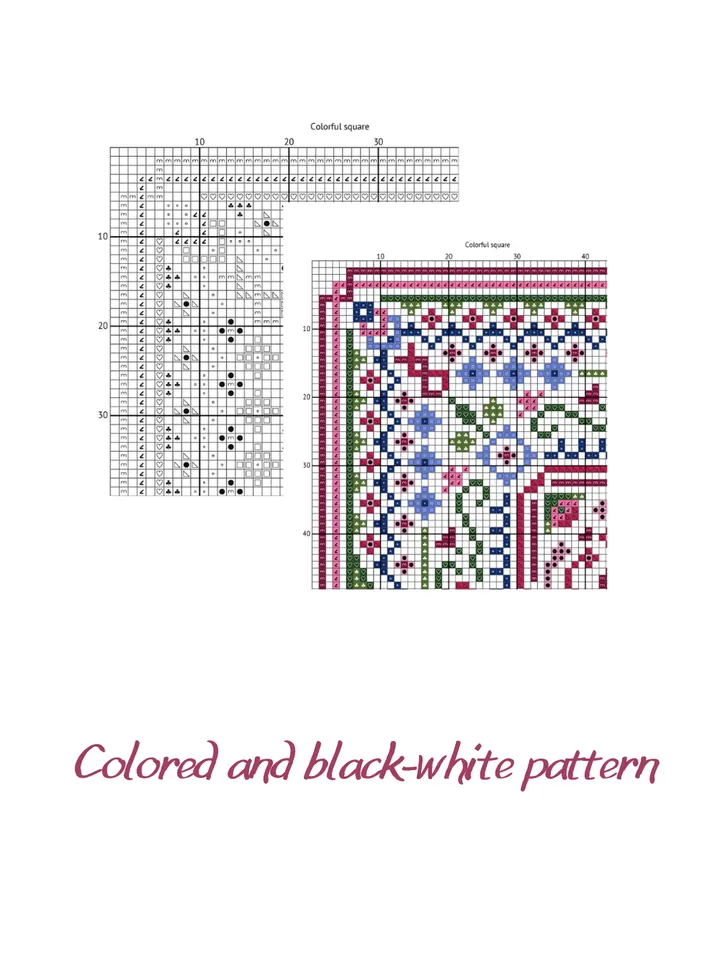 Cross stitch pattern PDF, simple and easy cross stitch chart Colorful square