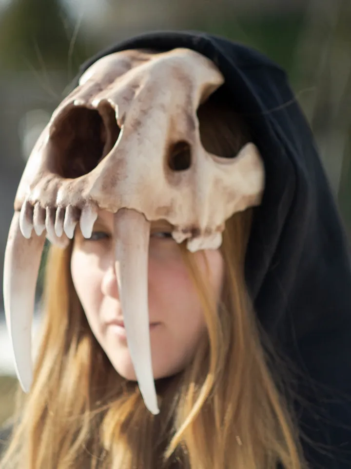 Smilodon Skull Mask Helmet | Horror Mask | Realistic Animal Skull on head | tribal headpiece | Headpiece skull | ritual mask | pagan