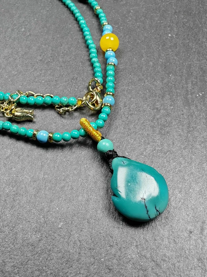 Authentic Turquoise Citipati Skull Protective Necklace,Gandhanra Tibetan Turquoise Amulet for Woman,23cm Length, Spiritual Gift