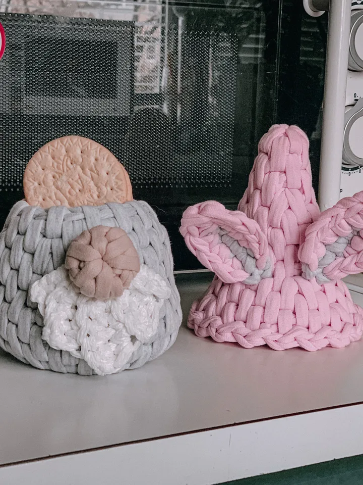 Scandinavian Easter gnome bunny basket, Nordic gnome, crochet gift for lucky, interior gift, bathroom bedroom storage, huge