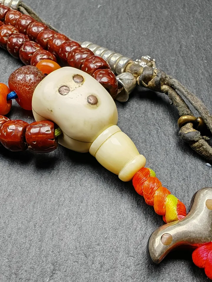 Authentic Tibetan Rudraksha Mala Necklace,Old 8mm 108  Prayer Beads,with Unique Mix of Treasures,Tibetan  Rosary,Spiritual Gift