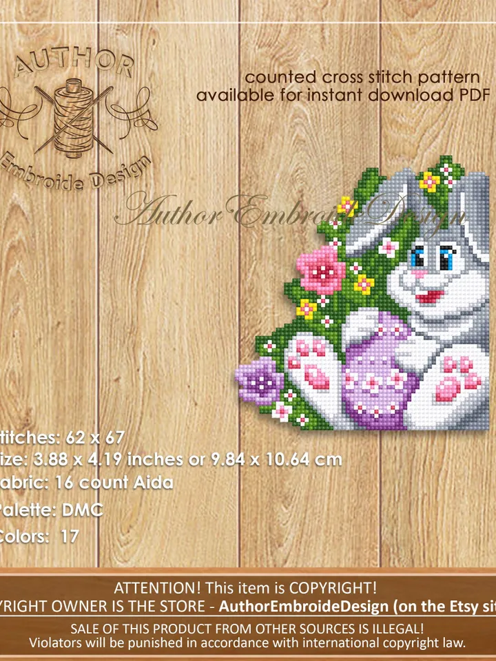 Easter Corner bookmark cross stitch pattern PDF download Easter bunny cross stitch chart, Spring bookmark pattern digital, Easter egg #B404
