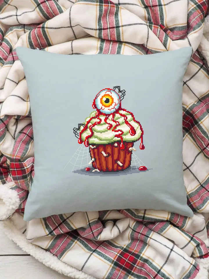 Halloween cupcake cross stitch pattern download PDF Spooky cross stitch Dessert Beginner stitch Cute Halloween embroidery Sweet food #H14