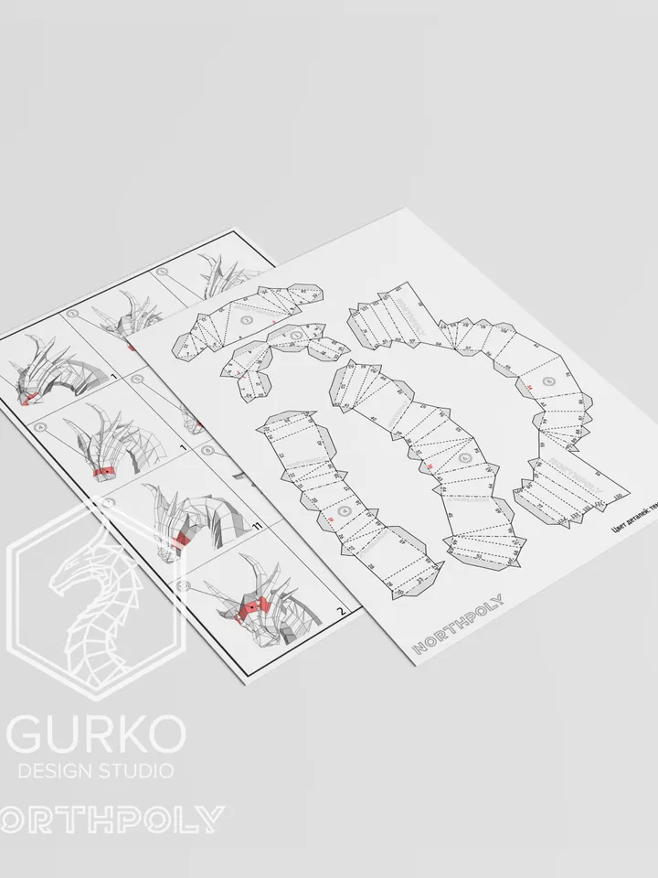 Fire Dragon Papercraft, Digital Template, PDF Download, Gurko, 3D Low Poly, Pepakura, DIY Origami Sculpture, Paper Decor, DIY Gift