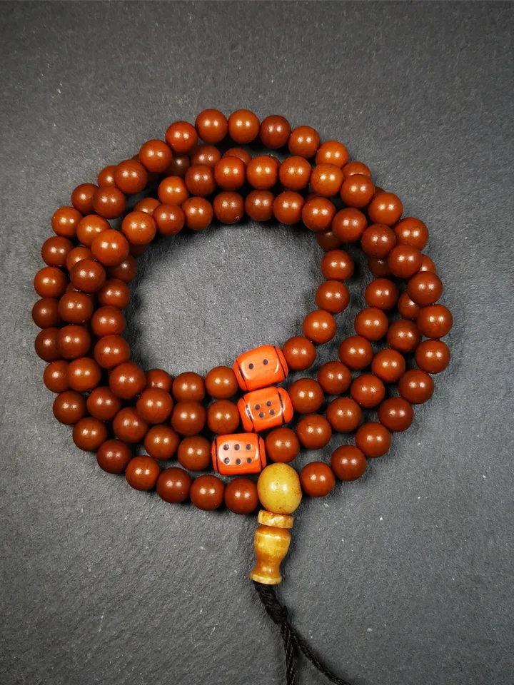 Gandhanra Old 108 Tibetan Mala, Corypha Linn Seed Beads,Prayer Beads Necklace for Meditation,Diameter 0.28", Circumference 30"
