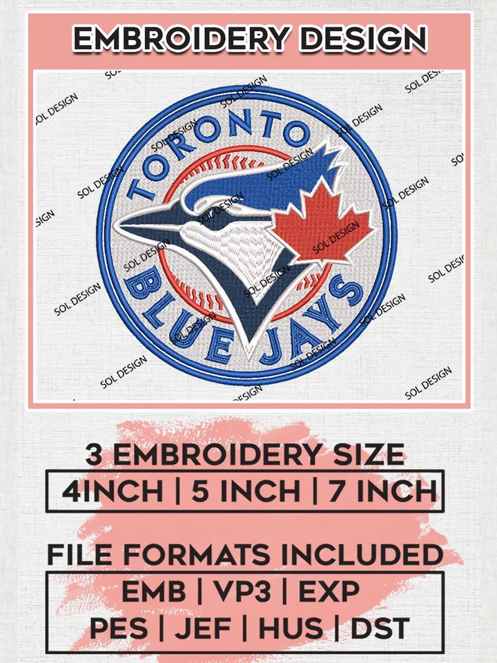 MLB Blue Jays Round Logo Embroidery Files, MLB Toronto Blue Jays Team Embroidery, MLB Teams, 3 sizes, MLB Machine embroidery designs, Digital Download