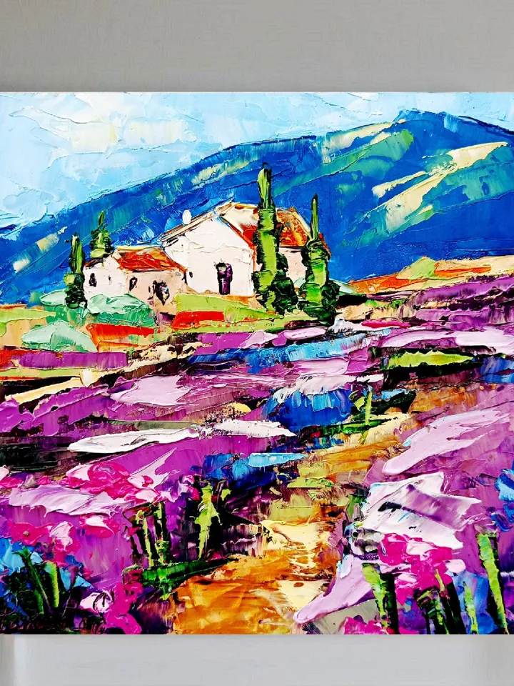 Tuscany Painting Lavender Original Art Landscape Impasto Oil Painting Small Artwork Impressionist Art Gifts by ArtProkopaloSv