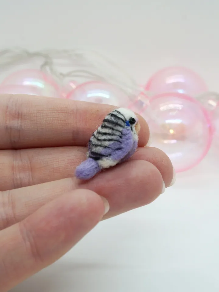 Miniature needle felted lilac budgie, tiny parakeet, made to order