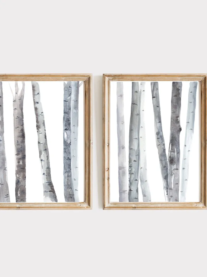 Birch Trees Art Birch Tree Painting Forest Print Set Modern Rustic Decor Black White Print Abstract Birch Tree Birch Wall Decor Tree Poster