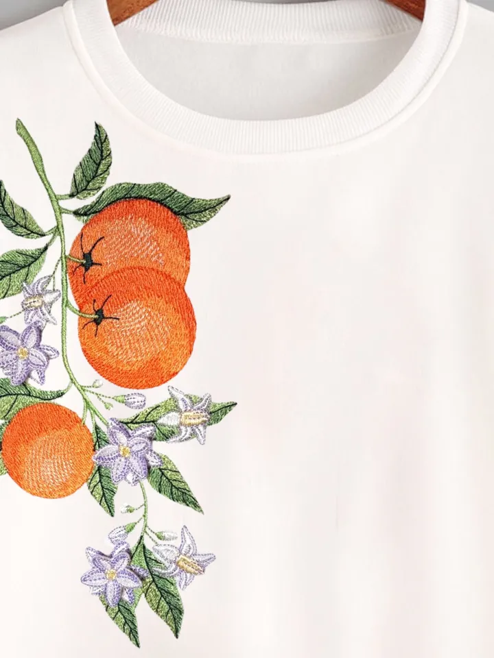 Tangerine branch with 3Dflowers machine embroidery design digital embroidery pattern floral embroidery motif flower embroidery clothing