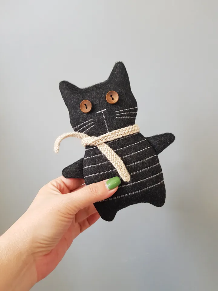 Black cat sewing pattern PDF, Halloween doll diy