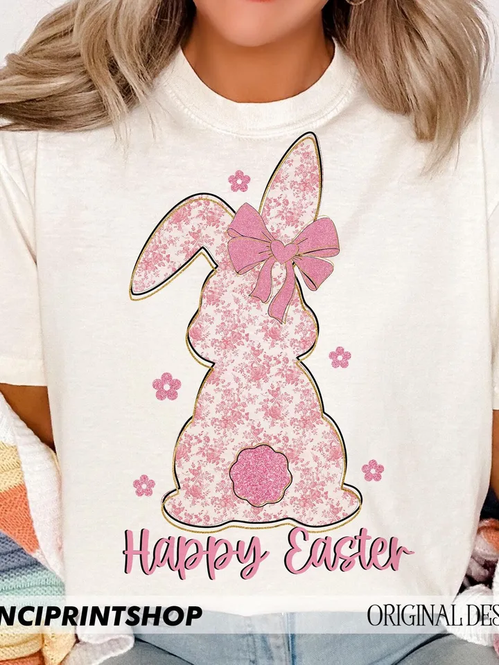 Pink Floral Chinoiserie Bunny Png, Happy Easter Png, Easter Bunny png, Grand Millennial Easter Png, Easter Coquette Png, Easter png, Bunny