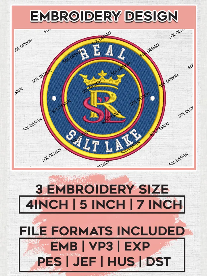 Real Salt Lake Soccer Team Logo Embroidery Design, MLS Real Salt Lake Logo Embroidery Files, Soccer Team Machine Embroidery, Machine Embroidery Design