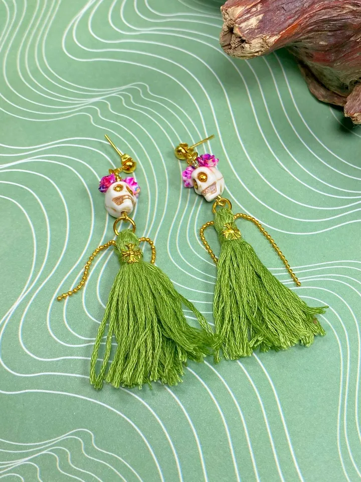 Handmade earrings. Earrings with fringe. Jewelry.