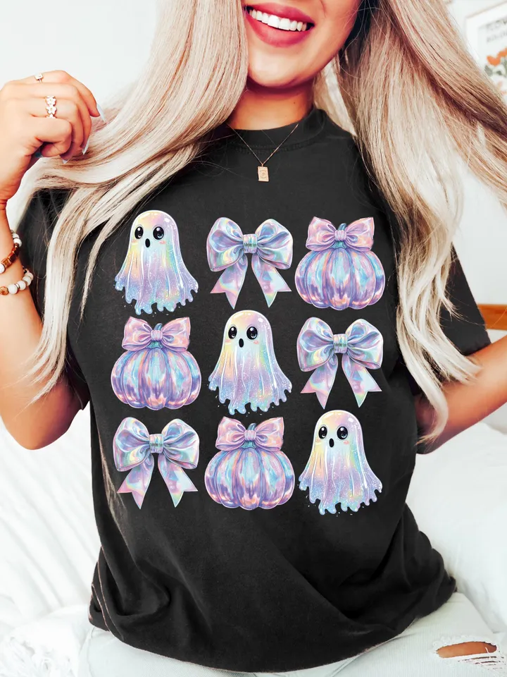 Retro Disco Iridescent Ghost Sublimation PNG Cute Disco Ghost PNG Retro Cute Ghost PNG Glitter Ghost Adorable Ghost Png Spooky Vibes Png