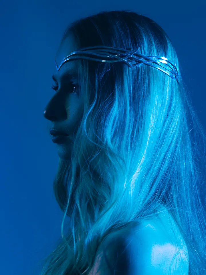 Stylish futuristic fantasy tiara Silver cyberpunk Elf diadem cosmic elven Headpiece wedding Bridal circlet Maat