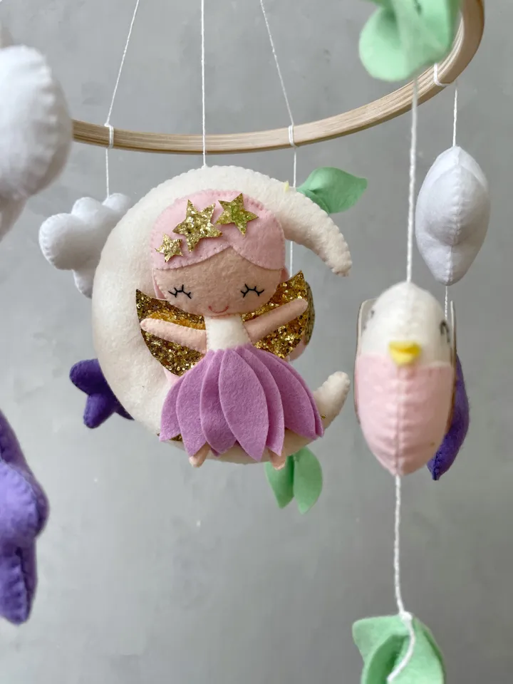 Fairy crib mobile girl, Woodland baby mobile fairy, Baby mobile girl