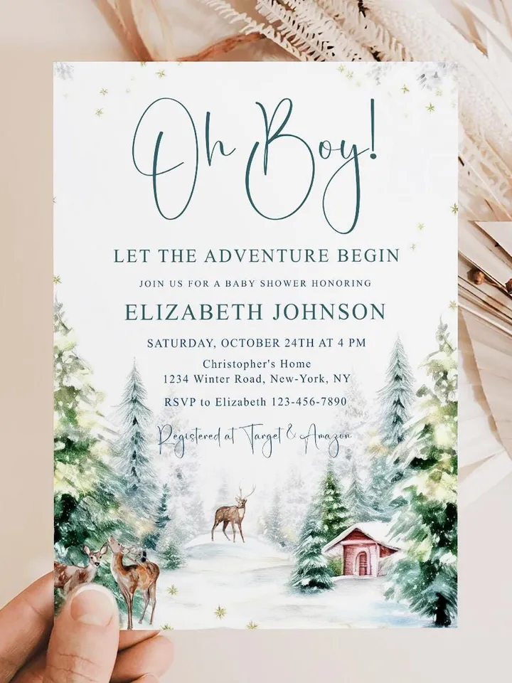 Winter baby shower invitation boy, Oh Boy baby shower invitation, Winter wonderland baby shower, Christmas baby shower - i129