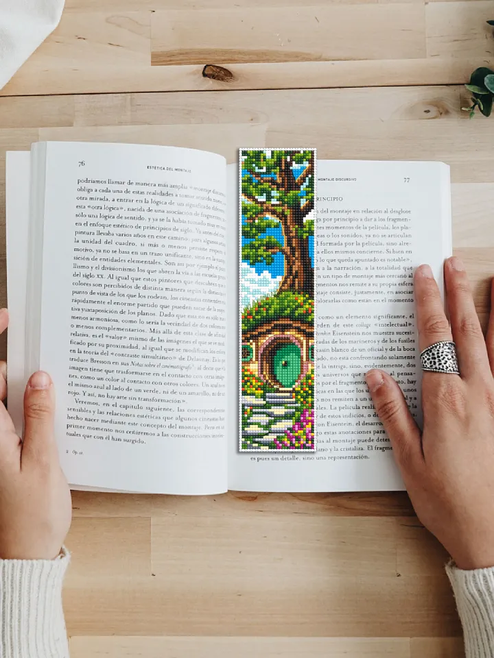 Bookmark Fairy hobbit house cross stitch pattern digital PDF Handmade bookmark embroidery beginners Fairy movie cross stitch chart Green door #B37