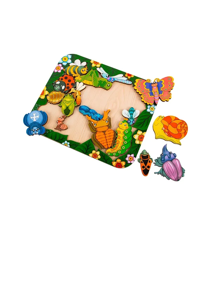 Wooden Puzzle - insect, bug, Montessori toddler learning toy for 2 3 4 5 year