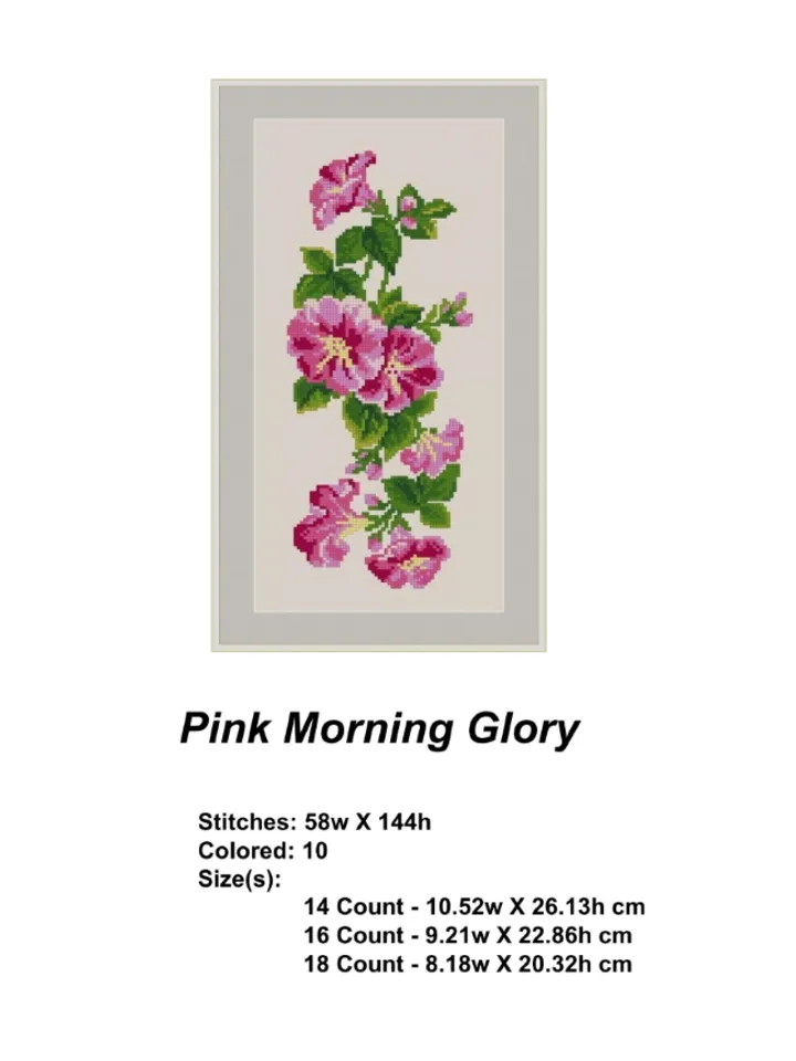Pink Morning Glory 77 Vintage Cross Stitch Pattern PDF Garden Flowers embroidery Compatible Pattern Keeper
