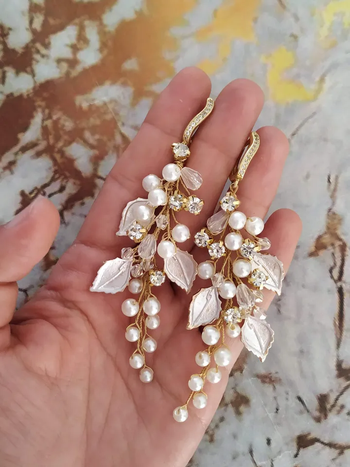 Silver | Gold | Rose Gold Laurel Wedding Earrings, Boho Wedding Earrings | Jewelry, Boho Bridal Earrings, Chandelier Statement Earrings
