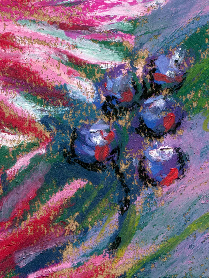 Flowers Bouquet Asters Drawing with oil pastels on A4 craft paper