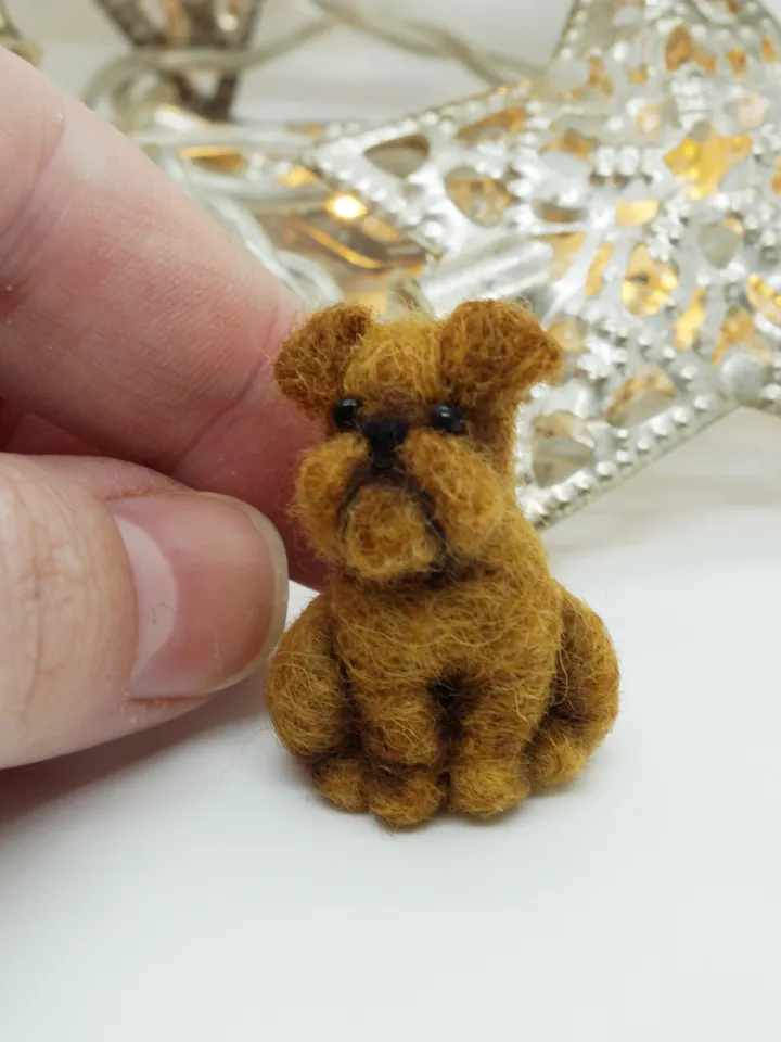 Tiny needle felted Brussels Griffon, miniature felted pet, dog portrait, made to order