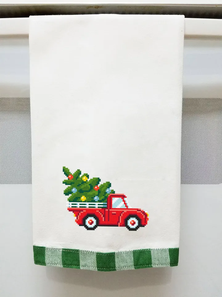 Christmas red truck cross stitch pattern PDF download Small Christmas cross stitch chart, Christmas digital pattern PDF for beginner #N142