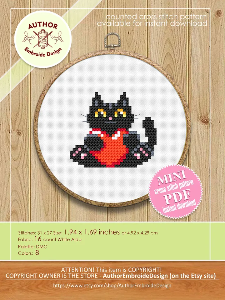 Set Cat valentines day cross stitch pattern download PDF Funny black cat cross stitch chart, Cute cat valentine cross stitch, Cat lover #T9