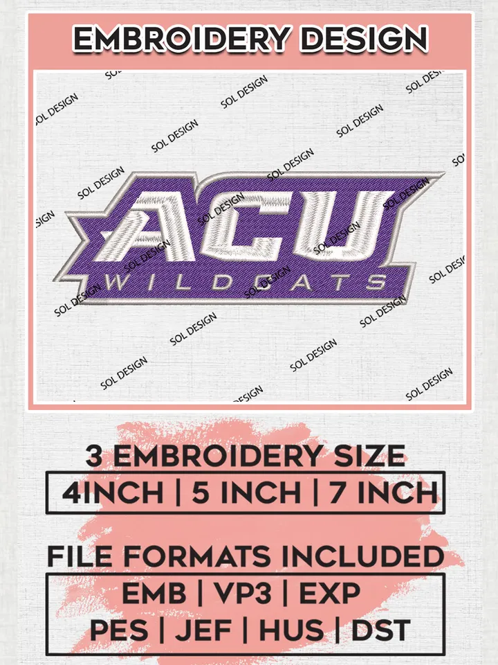 NCAA ACU Wildcats Football Team Word Logo Embroidery Design Files, NCAA Abilene Christian Wildcats Machine Embroidery, NCAA Teams, Game Day, 3 sizes, NCAA Machine embroidery designs, Digital Download