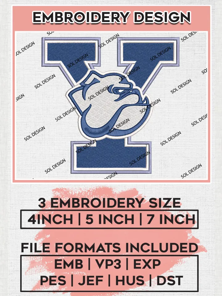 Yale Bulldogs Head Mascot Logo Machine Embroidery Design, NCAA Yale Bulldogs Embroidery Design Design files, NCAA Team Embroidery Designs, NCAA Machine Embroidery Designs, Digital Download
