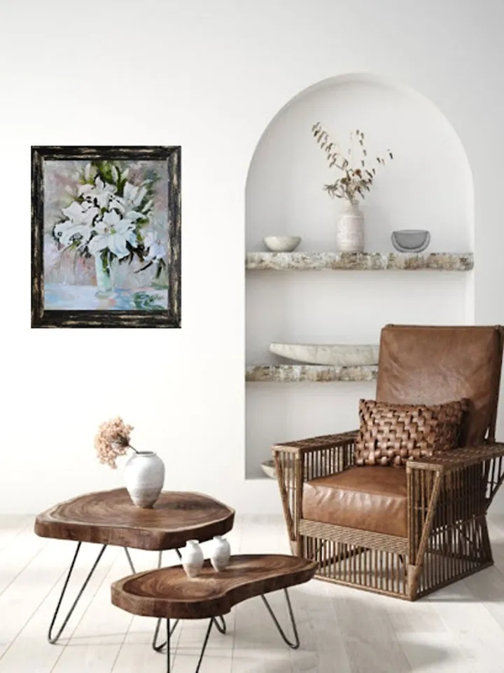 Lily Floral Art White Flower Original Art Lily Oil Painting