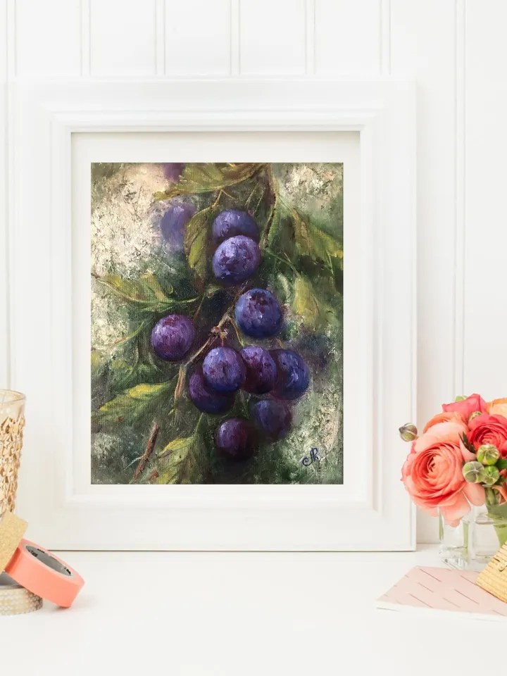 Fruits Oil Painting Kitchen Still life Original Painting Plums painting
